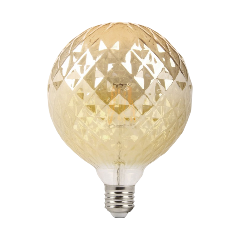 Lampadina LED Vintage a Forma di Sfera Sfaccettata – E27 4W, Vetro Ambrato, Luce Calda 2500K