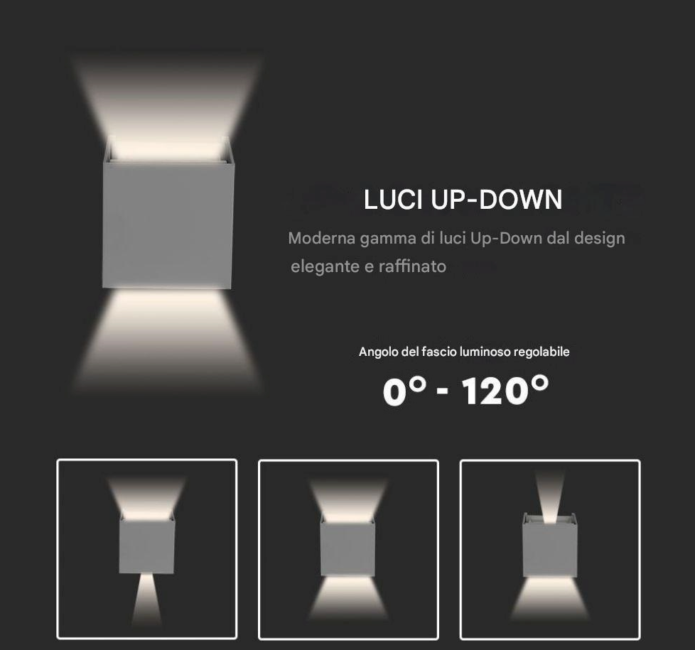 Applique Lampada da Muro Doppia LED COB 12W con Fascio Regolabile e Switch CCT 3000K/4000K/6500K IP65