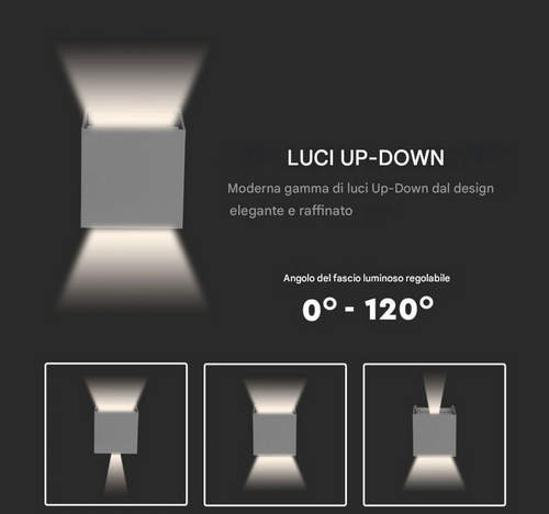 Applique Lampada da Muro Doppia LED COB 12W con Fascio Regolabile e Switch CCT 3000K/4000K/6500K IP65
