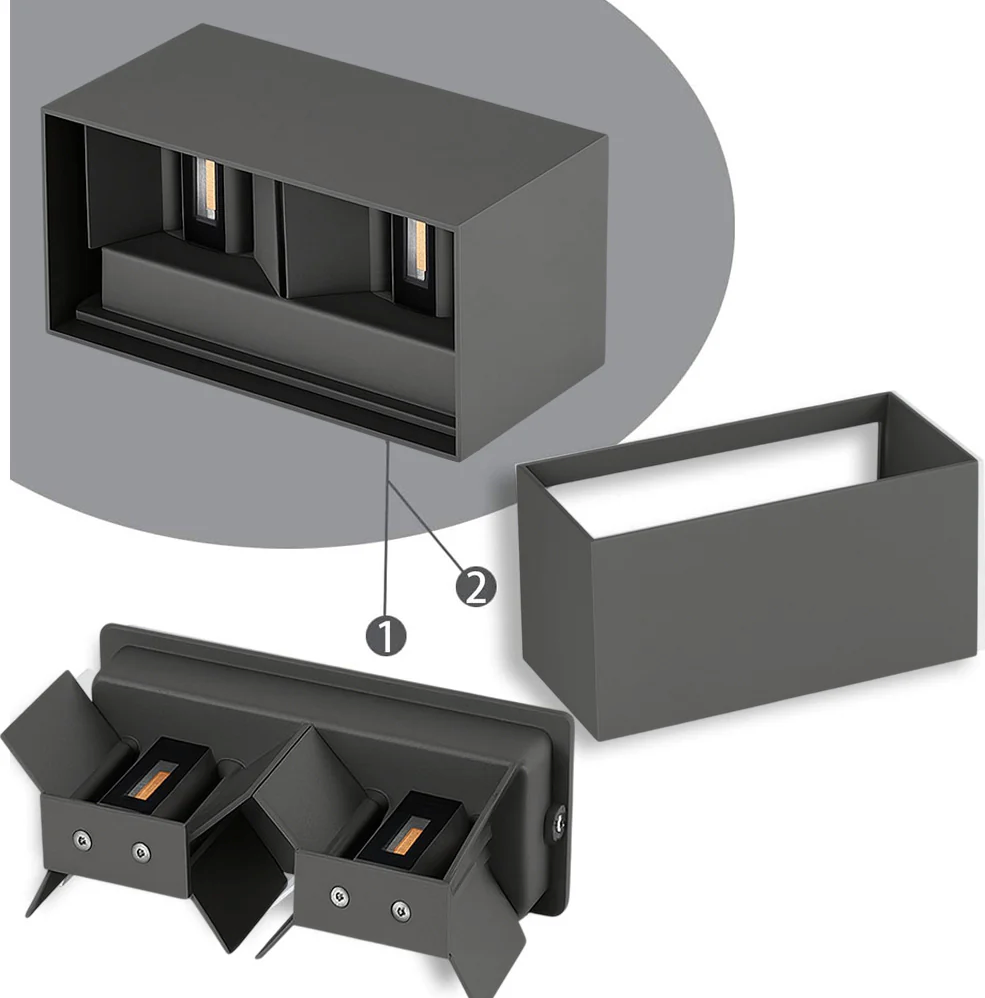 Lampada Applique LED da Muro Nero Bianco Grigi 24W con Doppio Fascio Luminoso Regolabile e Switch CCT 3000K/4000K/6500K IP65