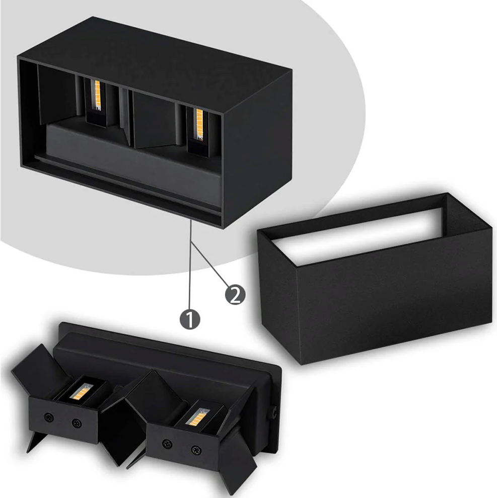 Lampada Applique LED da Muro Nero Bianco Grigi 24W con Doppio Fascio Luminoso Regolabile e Switch CCT 3000K/4000K/6500K IP65