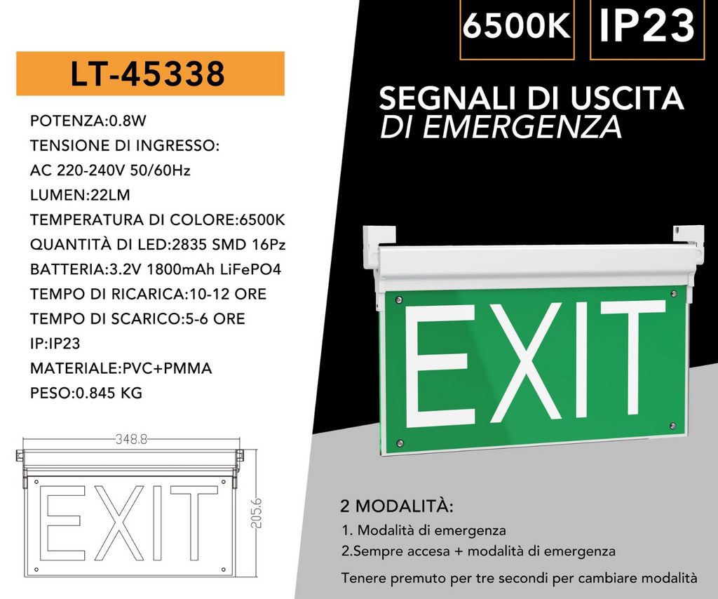 UNIVERSO LT-45338 Lampada LED di Emergenza Anti Black Out con Scritta EXIT