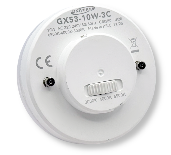 UNIVERSO GX53-10W-3C Lampadina LED SMD 10W Attacco GX53 con Switch CCT 3000K/4000K/6500K