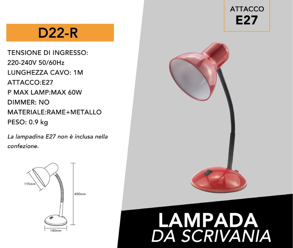 Lampada da Tavolo con Braccio Flessibile – Attacco E27, Colori Assortiti
