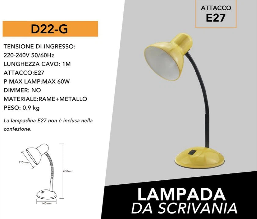 Lampada da Tavolo con Braccio Flessibile – Attacco E27, Colori Assortiti