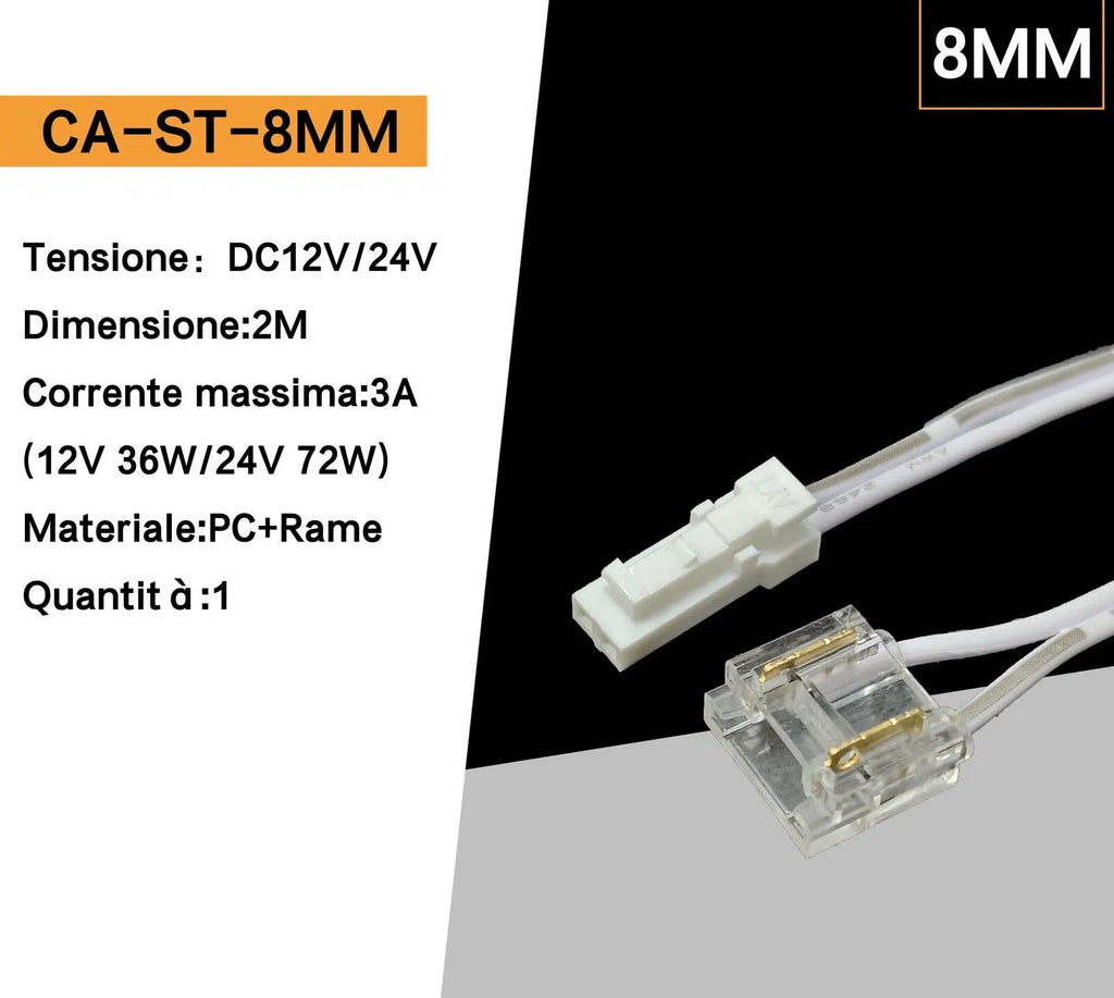 Cavo di Connessione tra Alimentatore Serie QS e Strip LED Monocolore DC12-24V | Larghezza 8mm