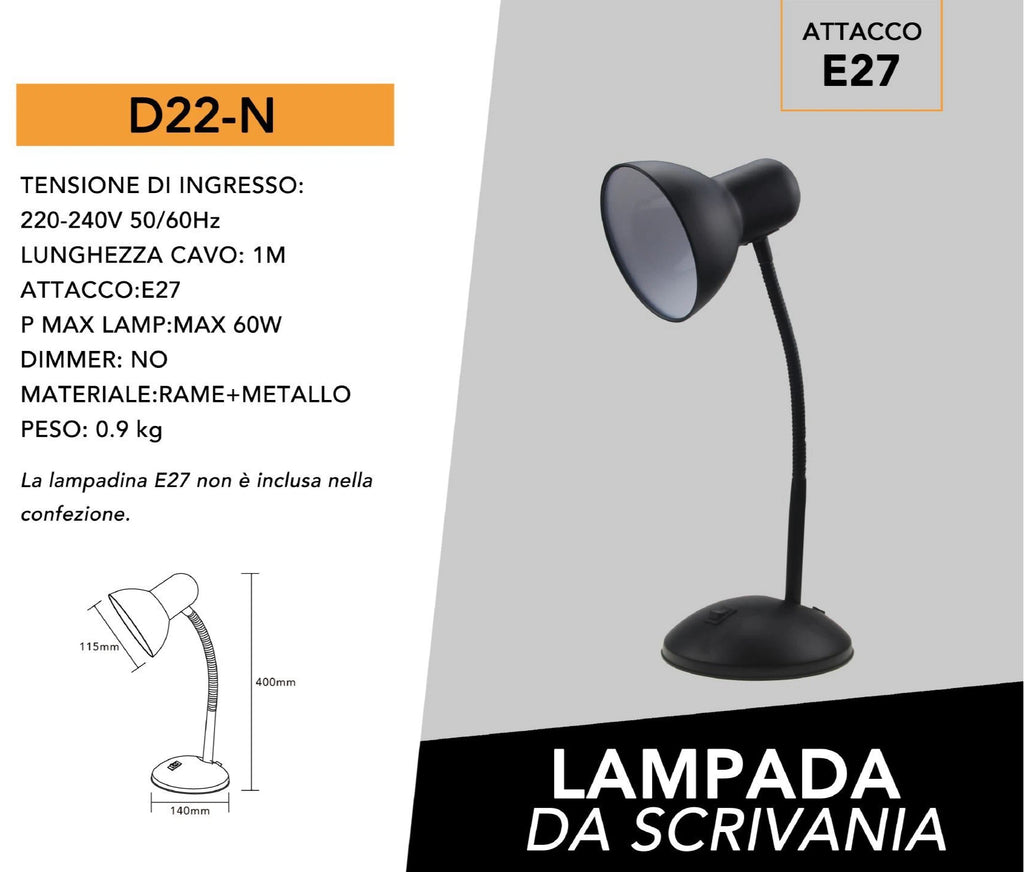 Lampada da Tavolo con Braccio Flessibile – Attacco E27, Colori Assortiti