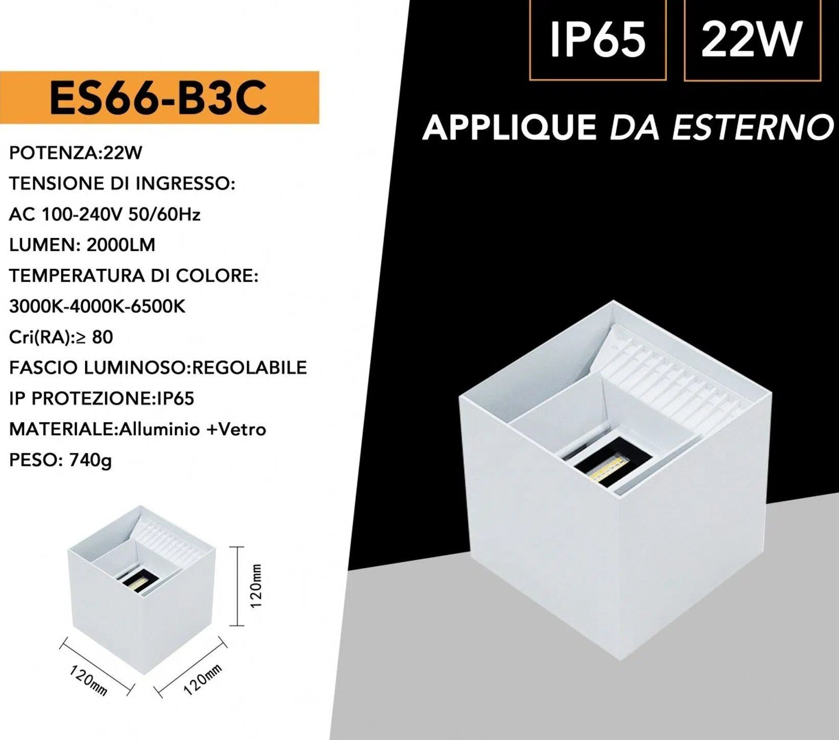 Applique LED da muro bianca 22W doppia emissione con CCT 3in1 selezione temperatura luce 3000K 4000K 6500K IP65 per esterno