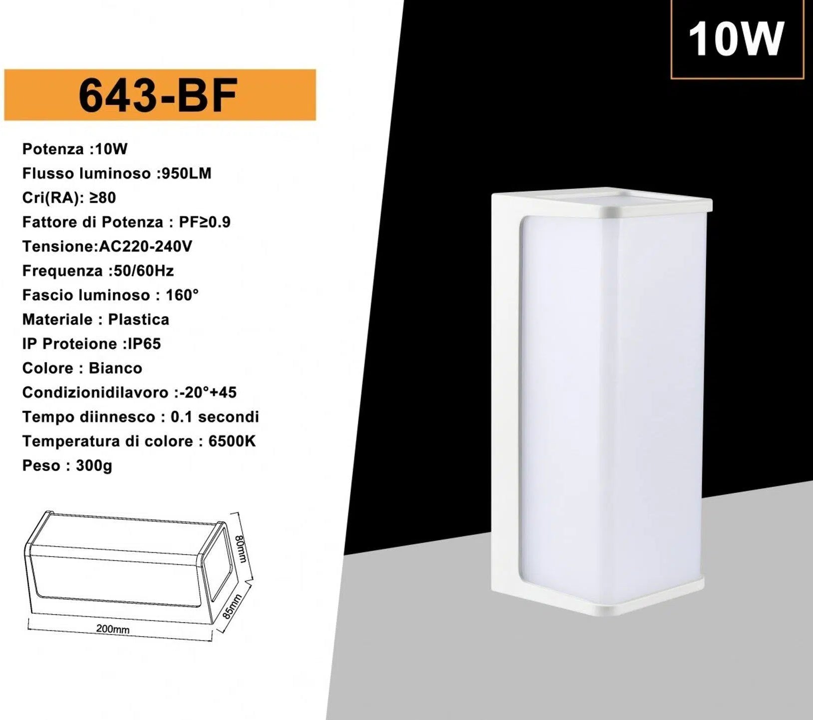 Lampada LED da Muro 10W Wall Light SMD – Applique Bianca, 950 Lumen, IP65 per Esterno