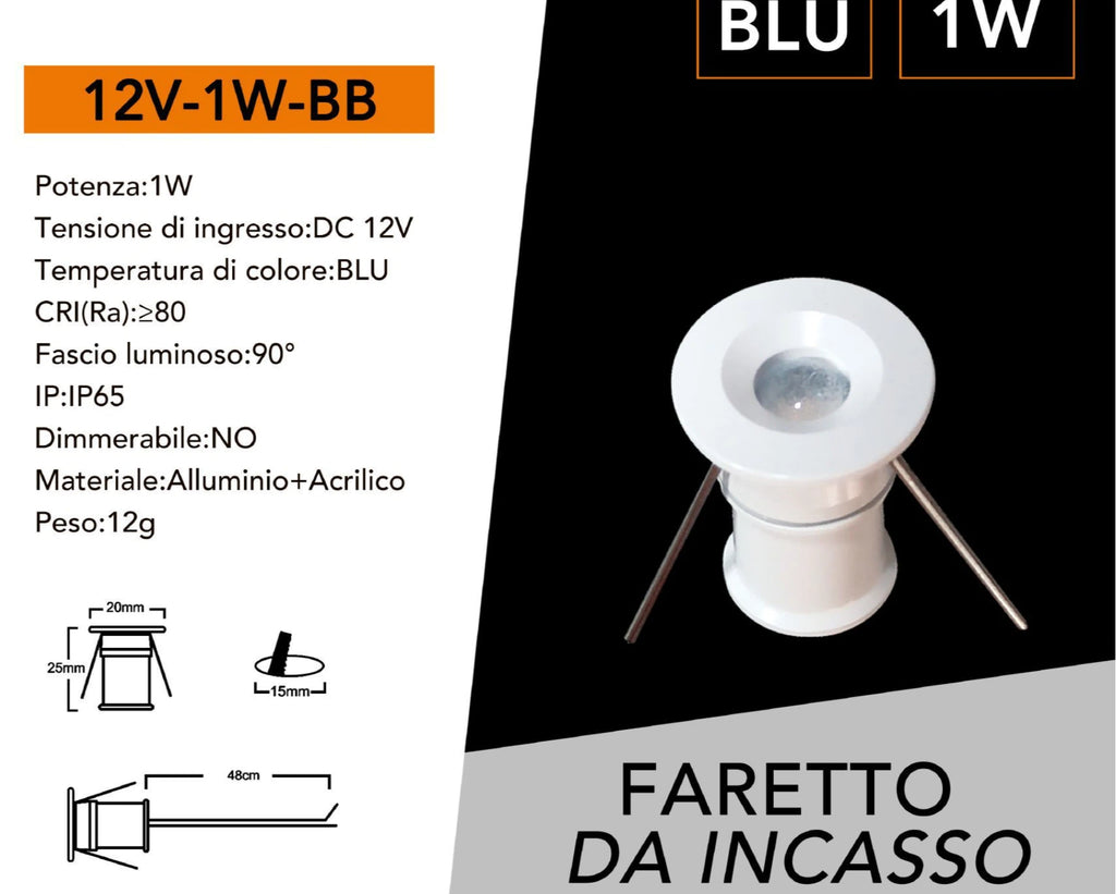 Punto Luce Faretto LED da Incasso 1W 12V DC UNIVERSO | Impermeabile IP65 per Esterno