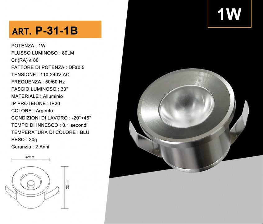 Faretto LED Rotondo da Incasso Acciaio Satinato 1W UNIVERSO P-31-1 | CCT Selezionabile 3000K-4000K-6500K + RGB
