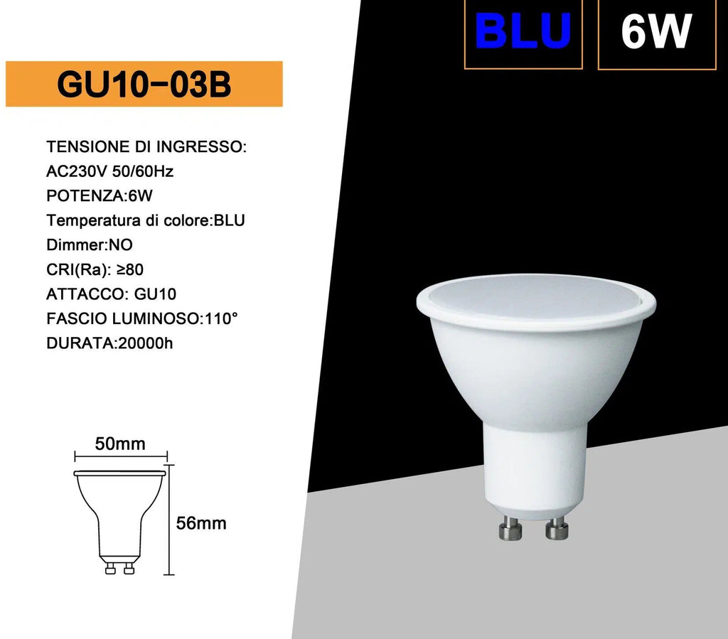 Confezione da 10 Pezzi – Lampadina LED GU10 6W, Faretto Spotlight 110°, Colore Rosso, Verde, Blu