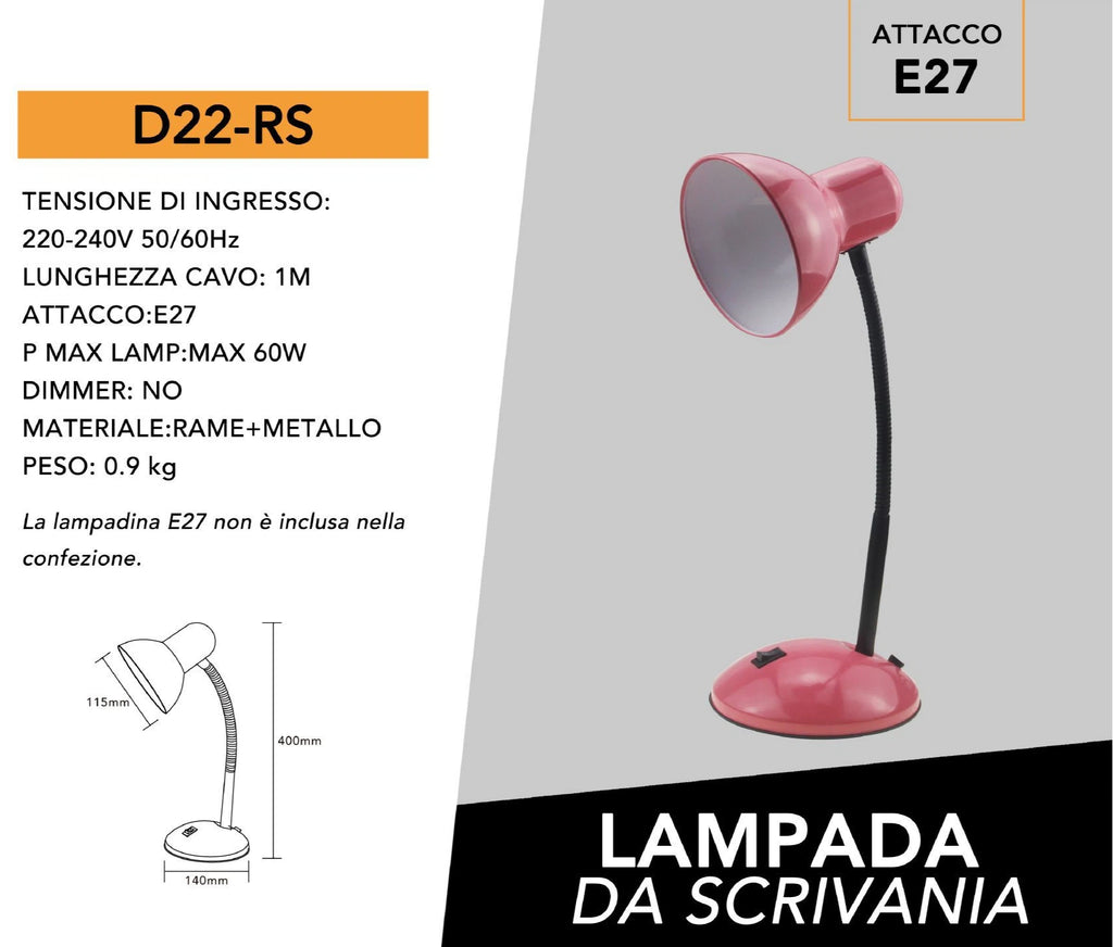 Lampada da Tavolo con Braccio Flessibile – Attacco E27, Colori Assortiti