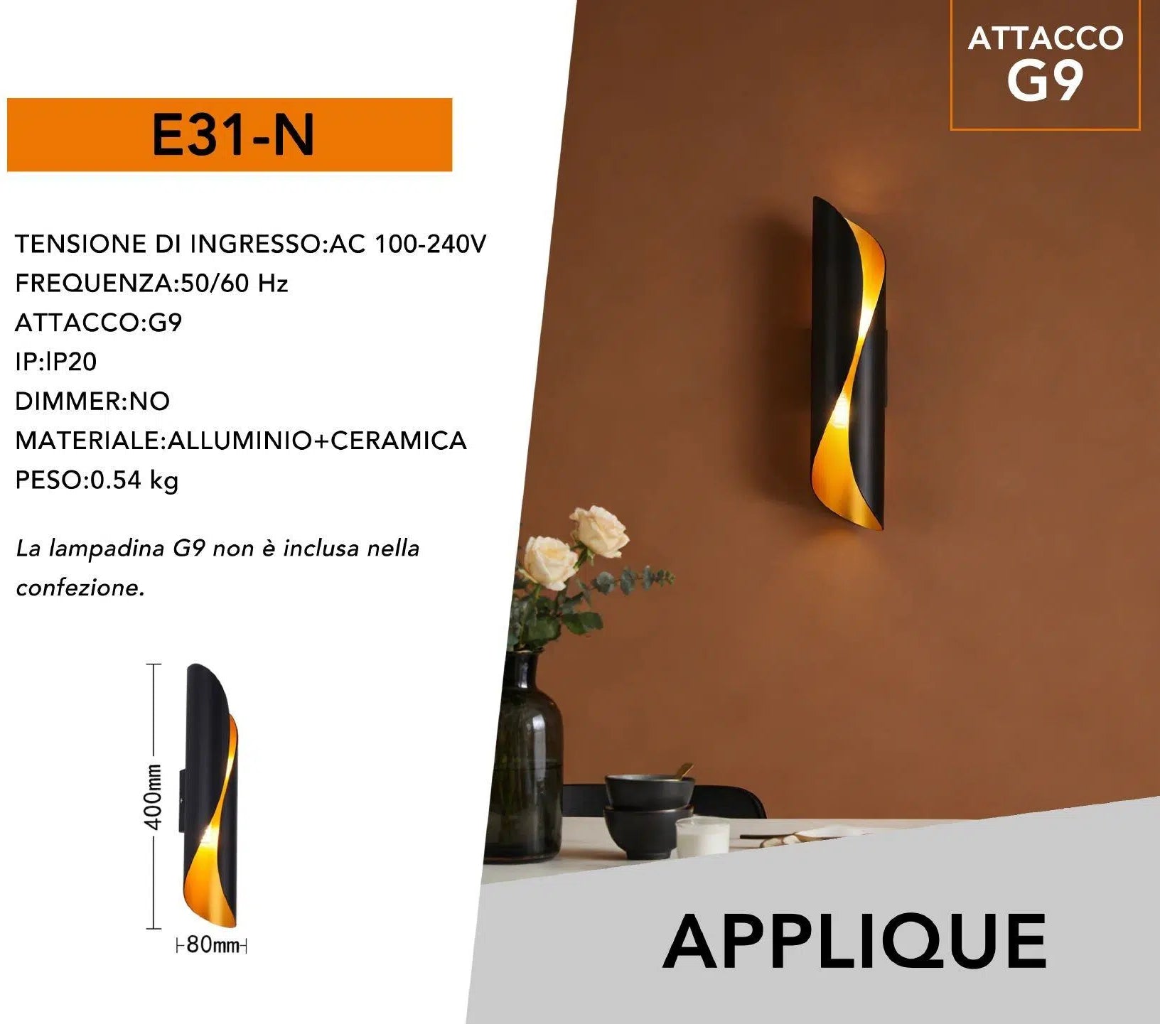 Applique Portalampada Moderno a Spirale Universo – Doppia Emissione Luminosa con Attacco G9, IP20 per Interno