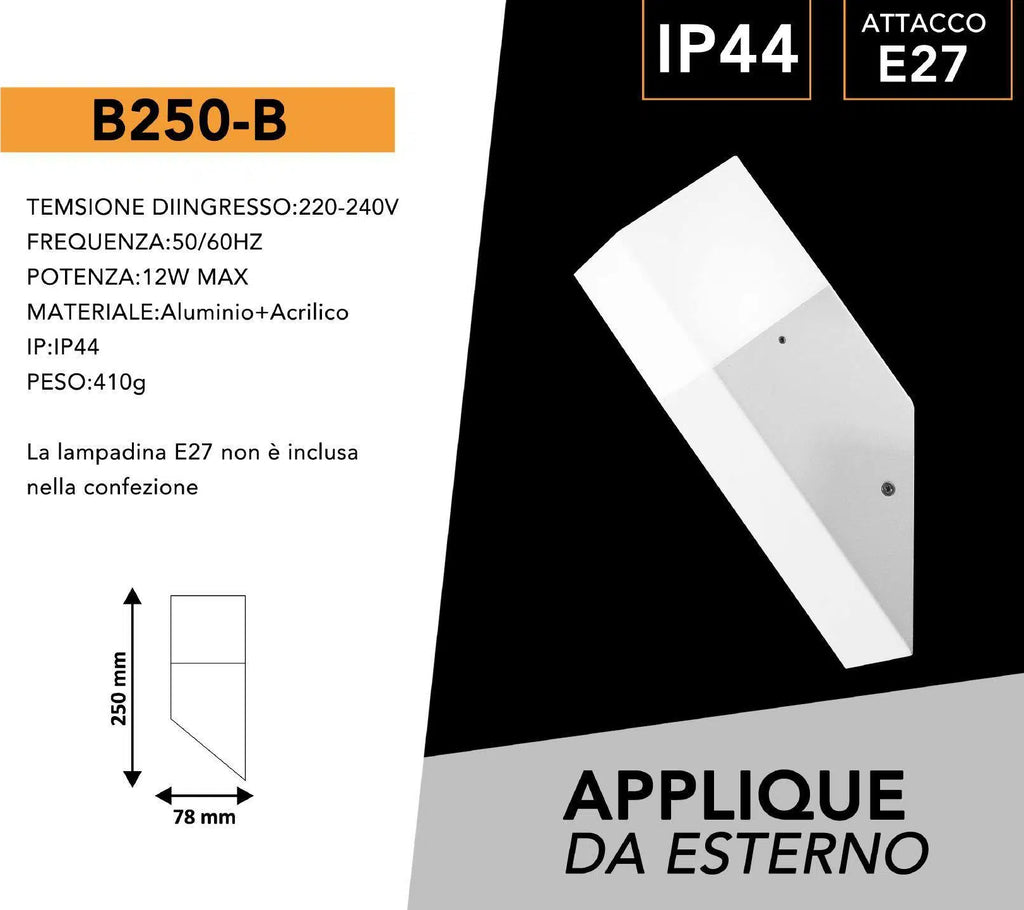 Portalampada Applique da Giardino Universo B250 – Wall Light da Muro Quadrato per Lampadine E27, Colore Bianco e Nero