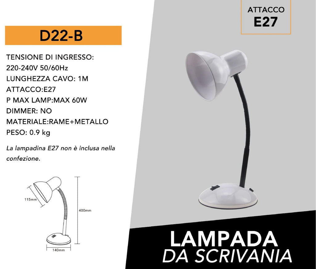 Lampada da Tavolo con Braccio Flessibile – Attacco E27, Colori Assortiti