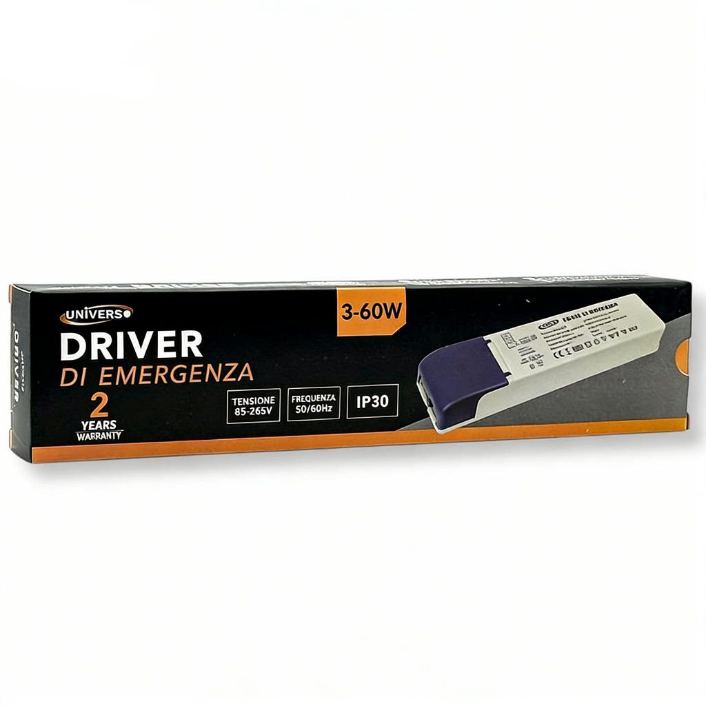 Driver di Emergenza UNIVERSO NA02-F60 per LED 3W-60W | Autonomia 300 Min | Uscita DC 220V