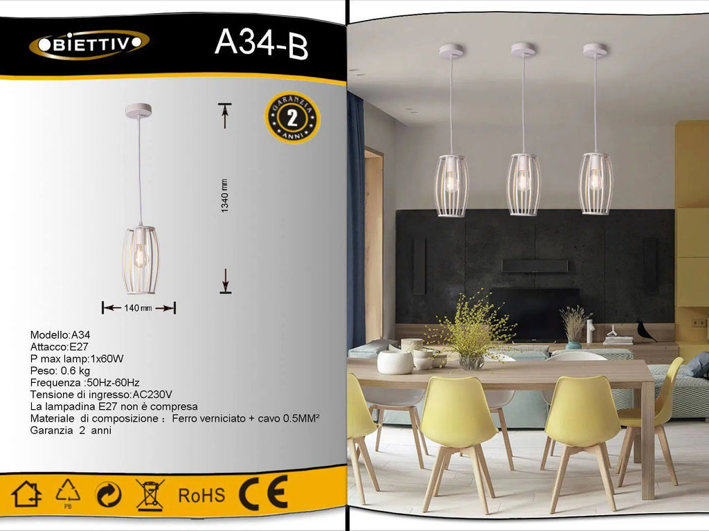 Lampadario Moderno a Sospensione con Paralume in Metallo Traforato Ovale – Attacco E27, Colore Bianco o Nero