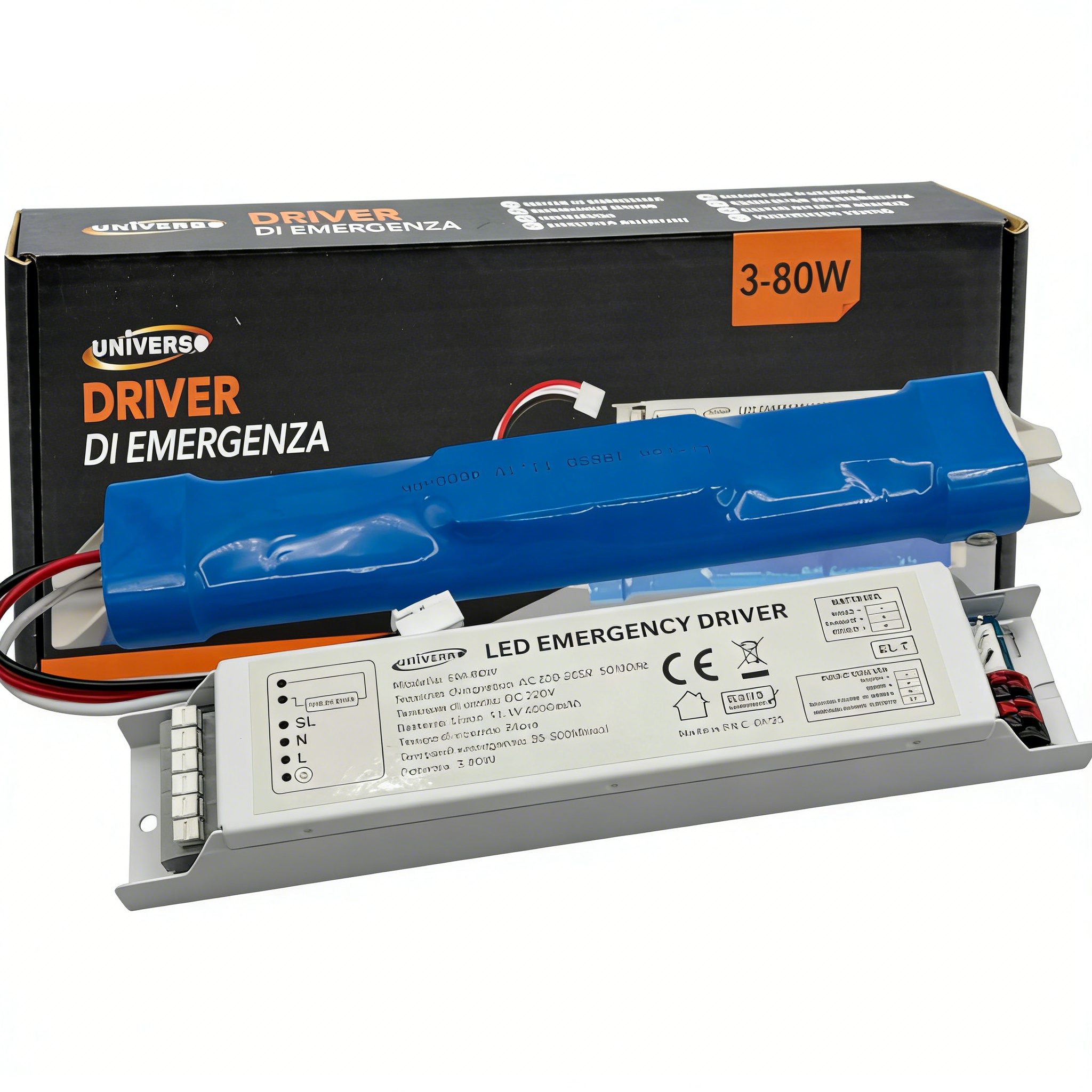 Driver di Emergenza Universale EM-80W per LED 3W-80W | Autonomia 300 Min | Uscita DC 220V
