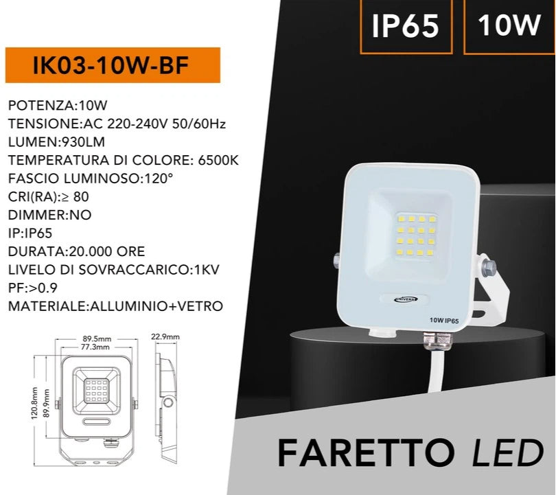 Proiettore SMD LED da Esterno UNIVERSO IK03-10W 10W | CCT Selezionabile 3000K-4000K-6500K IP65 930lm
