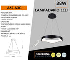 Lampadario LED a Onda Nero - Montaggio a Sospensione 38W - immagine 3