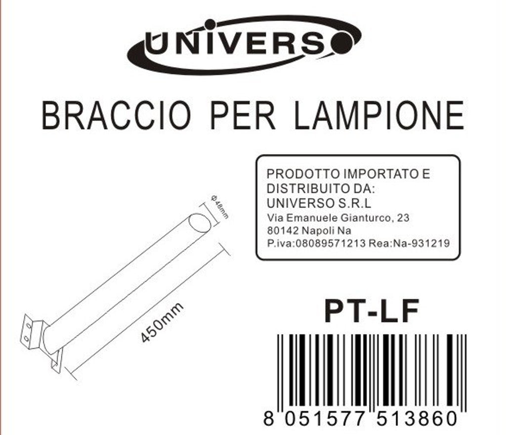Supporto Braccio Palo a Muro per Armature Stradali – Colore Nero, Lunghezza 45 cm, Diametro 4,8 cm