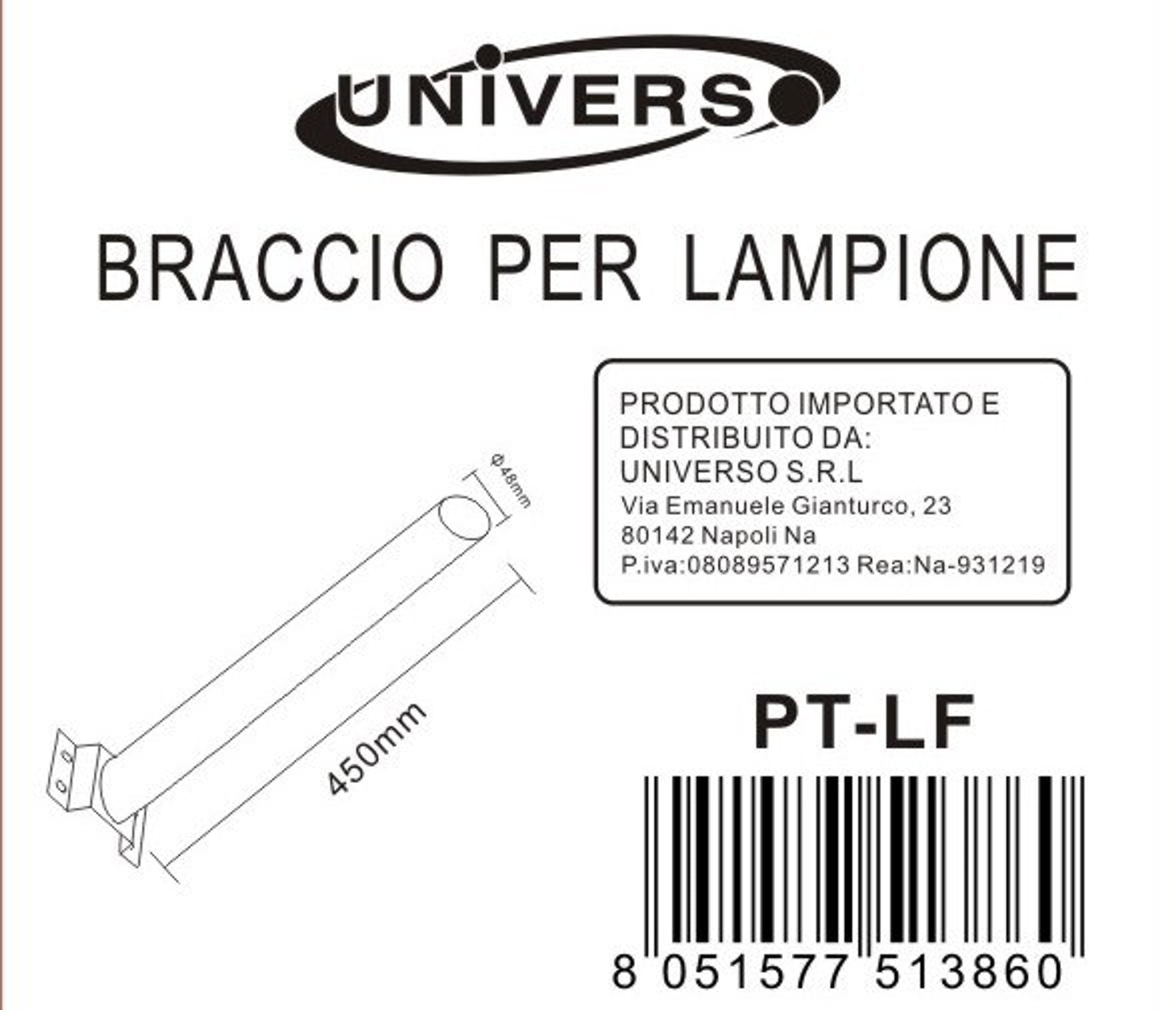 Supporto Braccio Palo a Muro per Armature Stradali – Colore Nero, Lunghezza 45 cm, Diametro 4,8 cm