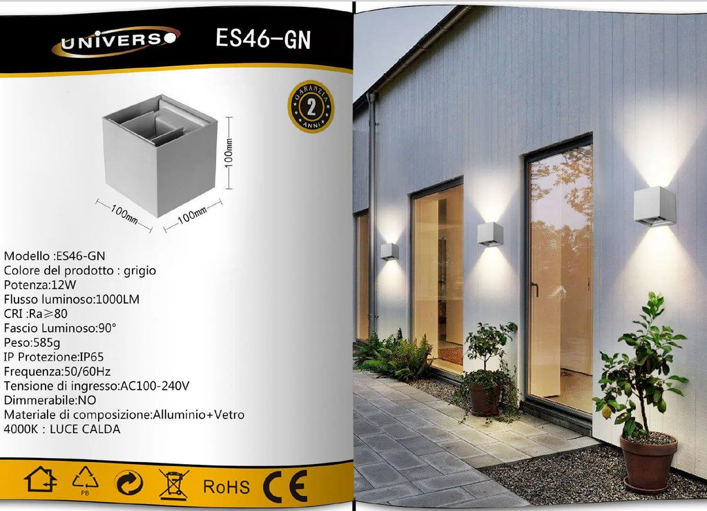 Applique Lampada da Muro Grigia – Doppio LED COB 12W con Fascio Regolabile, per Esterno