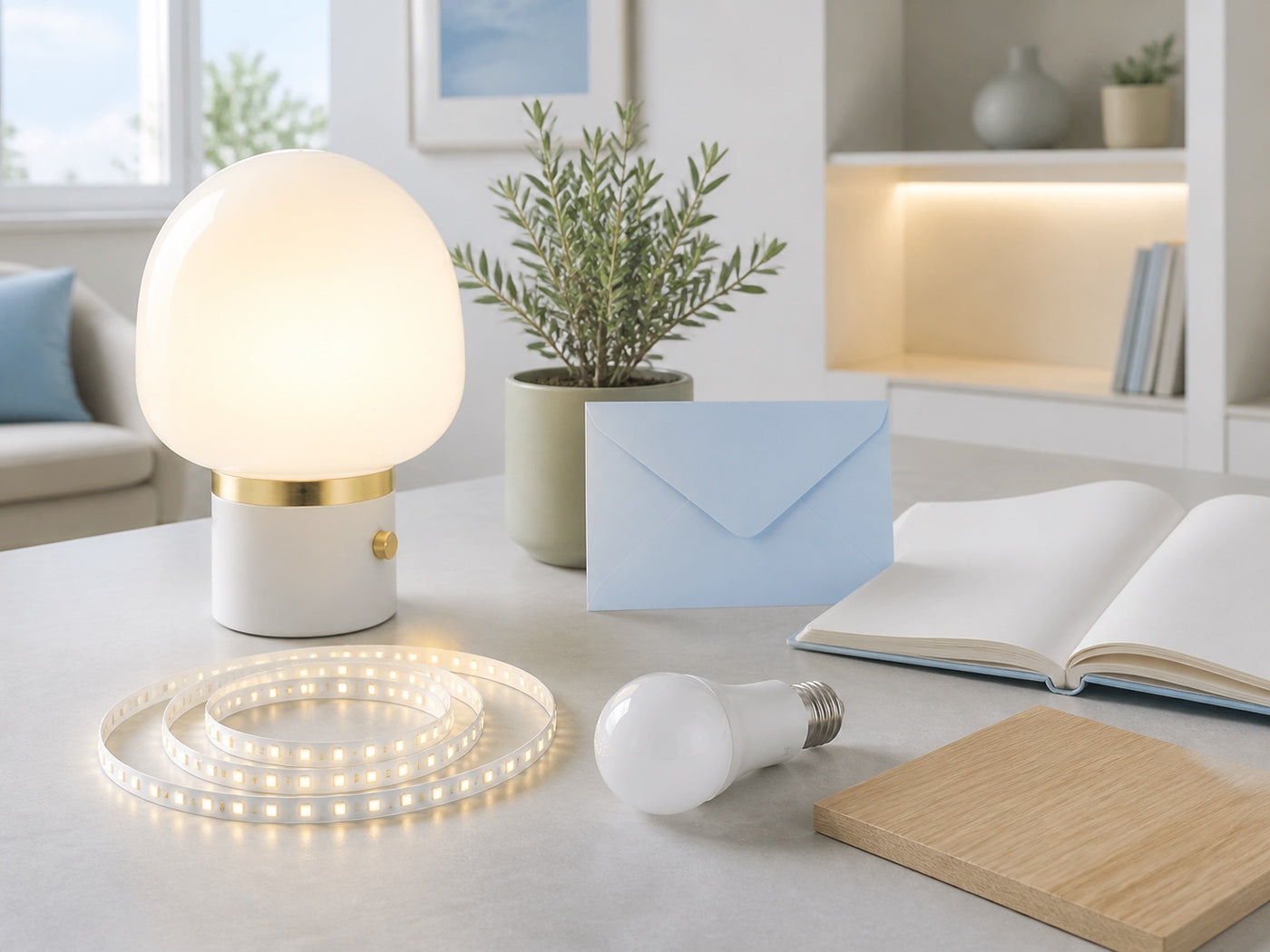 Idee per l’illuminazione con lampada, striscia LED e materiali di progetto