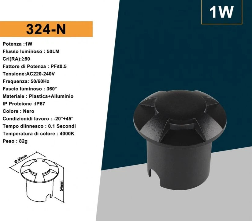 Universo Punto Luce LED SMD 1W Segnapasso da Interramento IP67 4 Finestre Colore Nero - 3000K 4000K