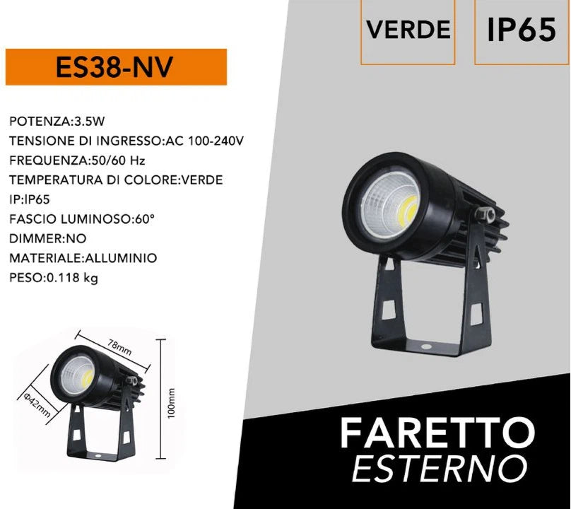 Proiettore COB LED Orientabile da Giardino Nero 3.5W IP65 | Bianco Caldo/Naturale/Freddo + Verde + Blu