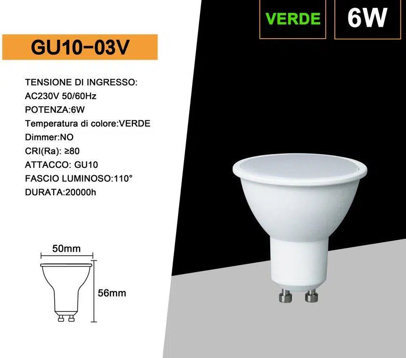 Confezione da 5 Pezzi – Lampadina LED GU10 6W, Faretto Spotlight 110°, Colore Rosso, Verde, Blu